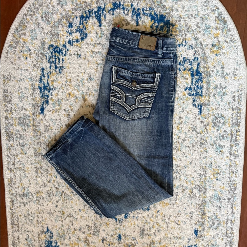 Vintage Dark Wash Men’s Jeans with  Embroidered Pockets